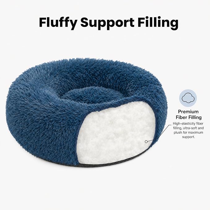Tiny Dog Bed 15 Inch for Extra Small Dogs,Washable Puppy Bed,Soft Faux Fur Calming Donut Bed for Chihuahua Yorkie Maltese Pomeranian,Navy Blue