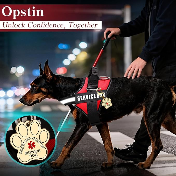 Opstin Service Dog Vest, ID Tag 50 ADA Information Cards, Service Dog Harness w Patch in Sizes X Small to XX Large, Metal Dog Tag has Ruggedized Clip, Service Animal Cards, ESA Accessory Set X-Small