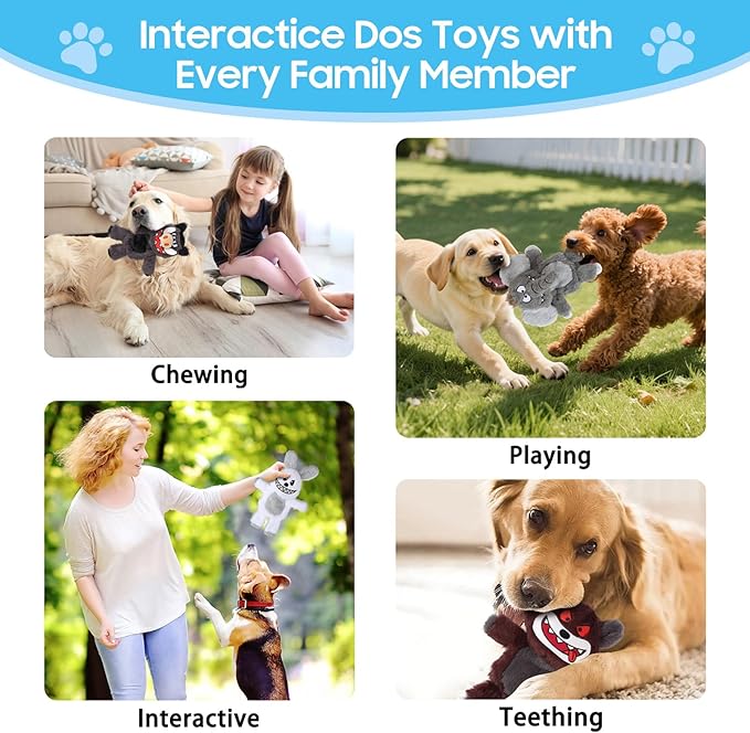 Bzonsmart Dog Squeaky Toys Tough Plush Chew Toys Bundle for Small Medium Large Dogs Interactive Dog Toys to Keep Them Busy Durable Dog Toys for Teething Chewing Playing Training
