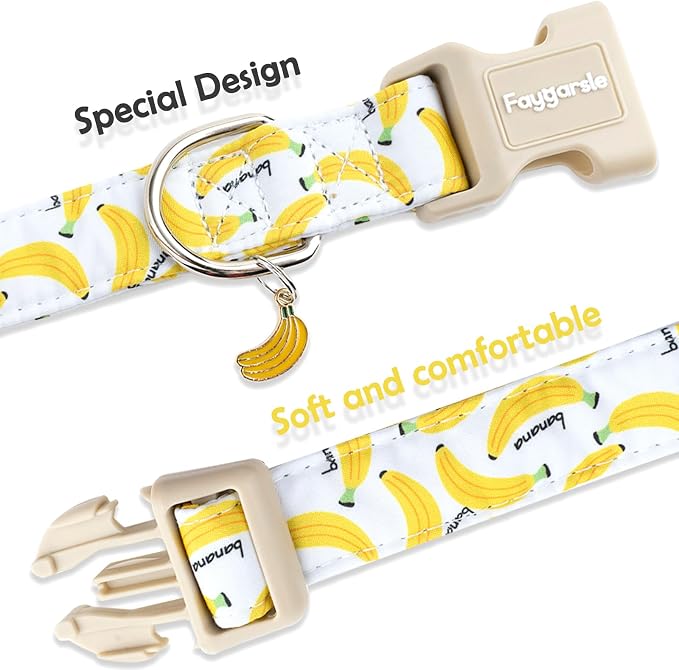 Faygarsle Cute Banana Print Dog Collar Spring Summer Design for Small Medium Large Dogs White and Yellow XS