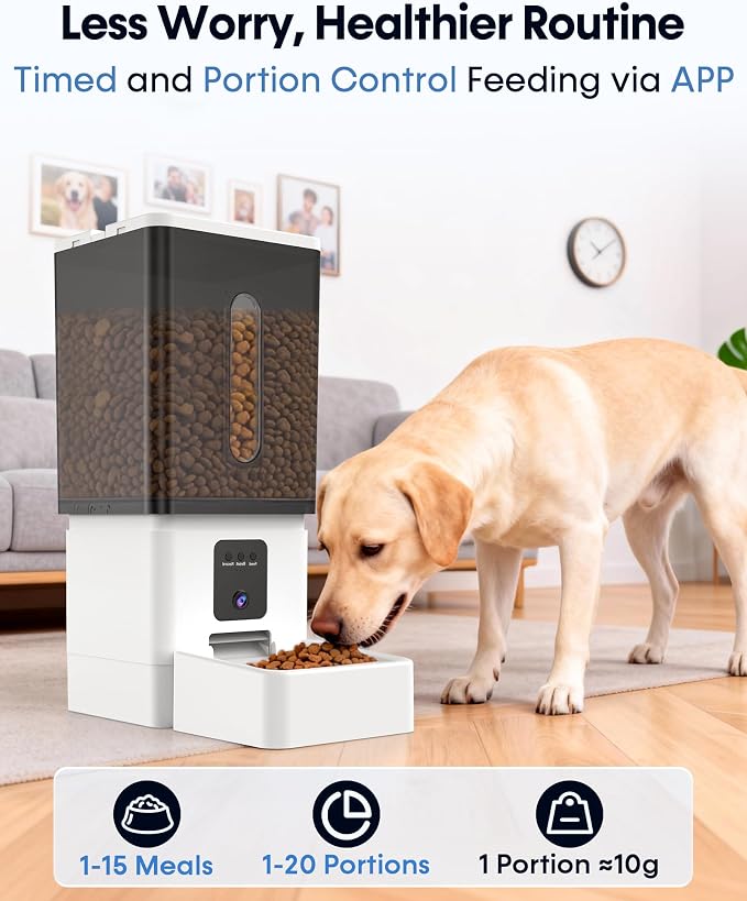 12L Large Dog Automatic Feeder with HD 1080P Camera: 50 Cups/20-Day Food Capacity for Travel & Business Trips - Anti-Clog for 2-18mm Large Kibble