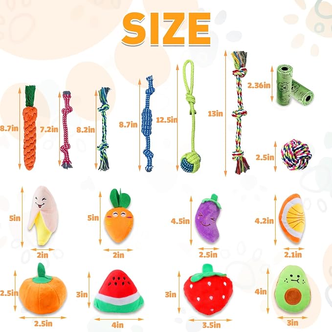 MRSOHRET 18 Pack Dog Toys Puppy Teething Toys, Puppy Essentials Chew Toy Bundle with Squeaky Toy and Interactive Rope for Small Dogs to Keep Them Busy