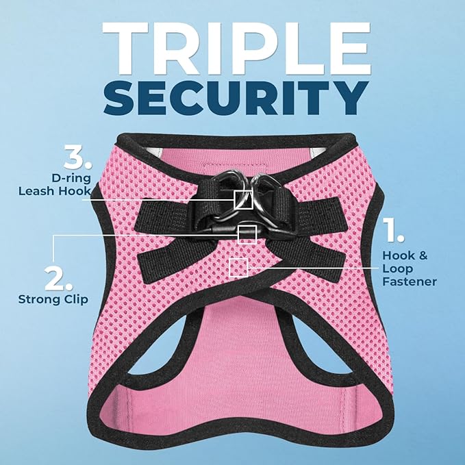 Best Pet Supplies - All Weather Mesh / Plush, Reflective, No Pull Harness for Small, Medium Dogs, Cats - Secure with Hook & Loop Fastener, Buckle, Double D-Rings - Pink/Black Trim, XS