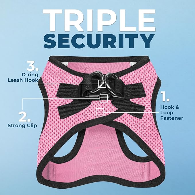Best Pet Supplies - All Weather Mesh / Plush, Reflective, No Pull Harness for Small, Medium Dogs, Cats - Secure with Hook & Loop Fastener, Buckle, Double D-Rings - Pink/Black Trim, XL