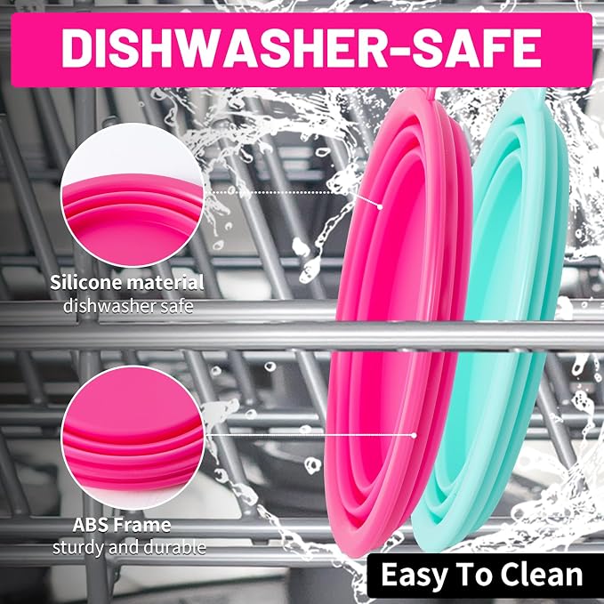 SLSON Collapsible Dog Bowl, 2Pack Macaron Color Pet Travel Bowls Silicone Foldable Water Feeder Dish for Small to Large Dogs Cat Walking Hiking Camping (Macaron Bright Pink and Bright Green, Small)