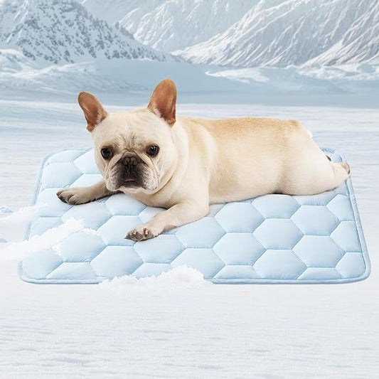 EHEYCIGA Cooling Mat for Dogs, 24" x 18"(Q-Max>0.53), Washable Dog Cooling Mat, Portable Kennel Cooling Pet Pad for Summer, Non-Slip Summer Crate Pad for Large Dog, Blue