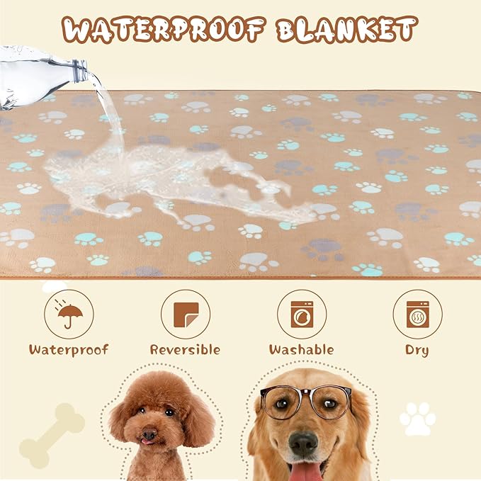 YUEPET Waterproof Dog Blankets, 2 Pack Washable Dog Blankets for Bed Couch Sofa Protector Fleece Flannel Puppy Blanket Soft Plush Reversible Throw Blanket for Medium Dogs Cats 40''×30"(Grey+Coffee)