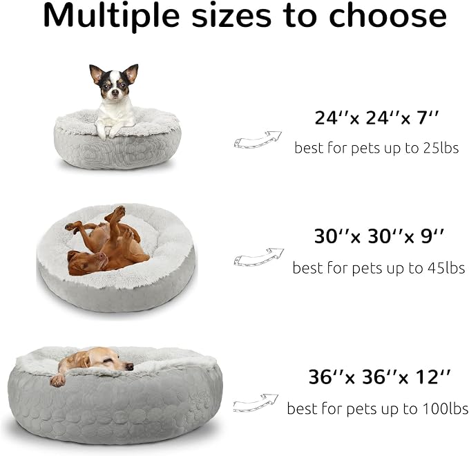 Hachikitty Dog Donut Round Calming Bed, Fluffy Bed for Medium Large Dogs, Double Sided with Warm & Cool Sides (24"x24"x7", Grey)