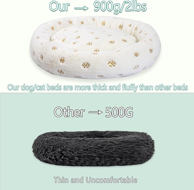 23 Inch Christmas Snowflakes Calming Dog Bed for Small Dogs Cats, Kitty Puppy Round Anti-Anxiety Warm Bed, Soft Cozy Anti-Slip Donut Washable Pet Bed, Fits up to 30 lbs Pets