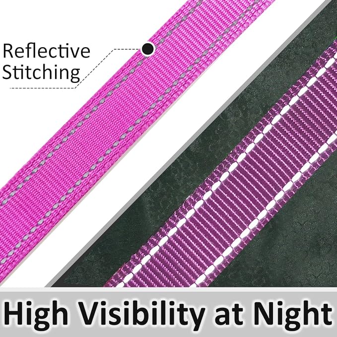 3 Handle Dog Leash, 10FT Triple Handle Dog Leash Heavy Duty with Reflective Stitching, Padded Traffic Handles for Training, Control & Safety- Purple