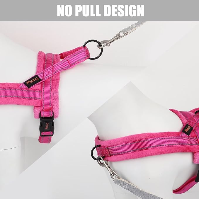 Didog Soft Flannel Padded Dog Vest Harness, No Pull/Quick Fit Reflective Dog Strap Harness, Easy for Training Walking (S:Chest 18-22", Hot Pink)