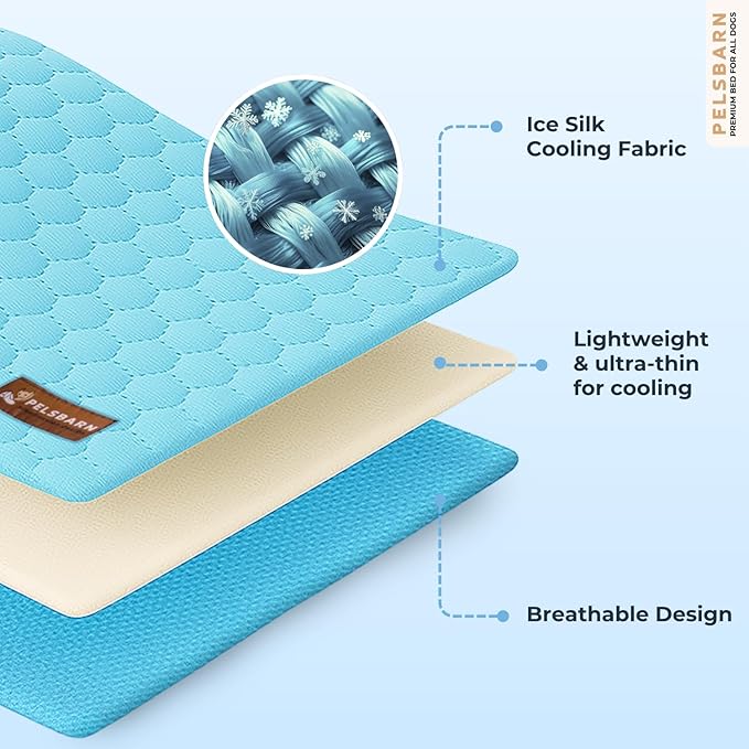 Pelsbarn Dog Cooling Mat- Ice Silk Summer Comfort, Self Cooling, Non-Slip Dog Pad, Durable & Washable, Mat for Extra Large Dogs 33 x 45, Support Shelter Dogs with Every Purchase (Blue)