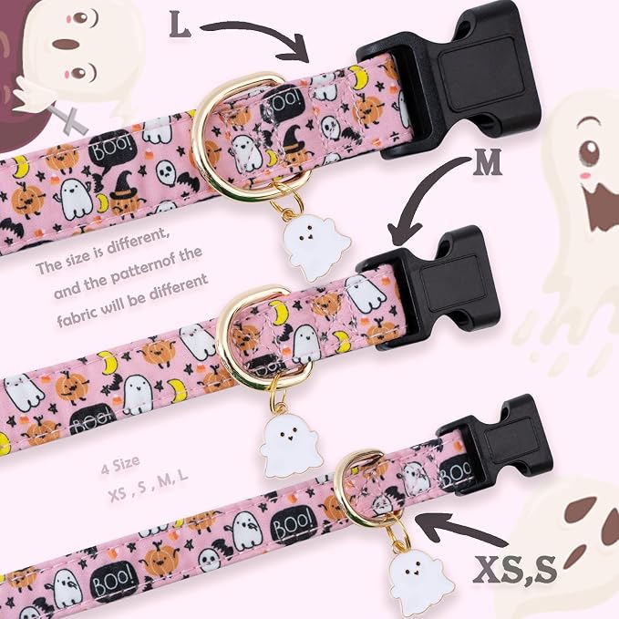 Faygarsle Halloween Fall Dog Collar for Small Medium Large Dogs Fashionable Cute Collar for Male Female Dogs Pink Cotton Dog Collar Spectre Pumpkin Pattern M