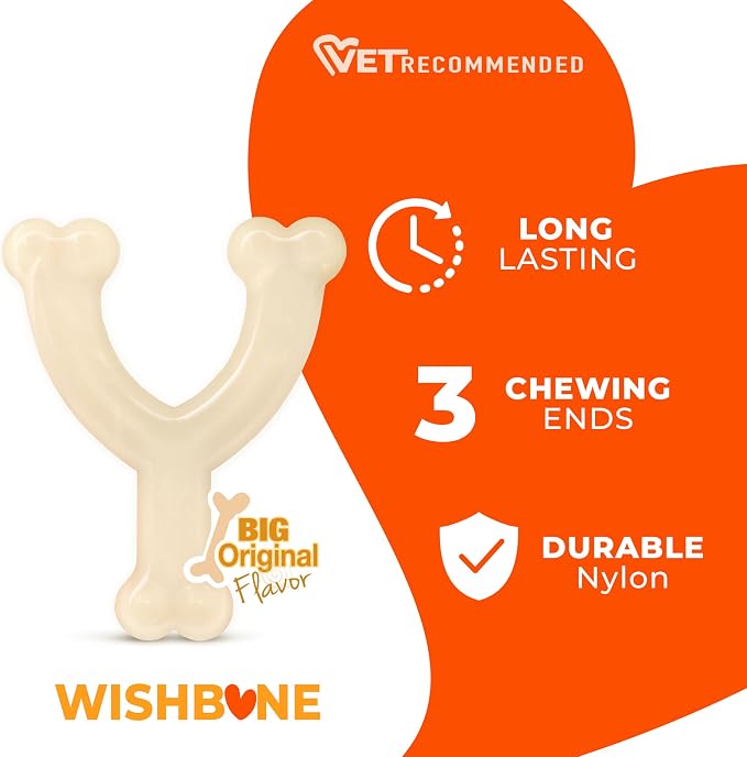 Nylabone Original Wishbone Power Chew Toy for Dogs, Dog Toys for Aggressive Chewers, Original Flavor, Medium - Up to 35 lbs, 1 Count