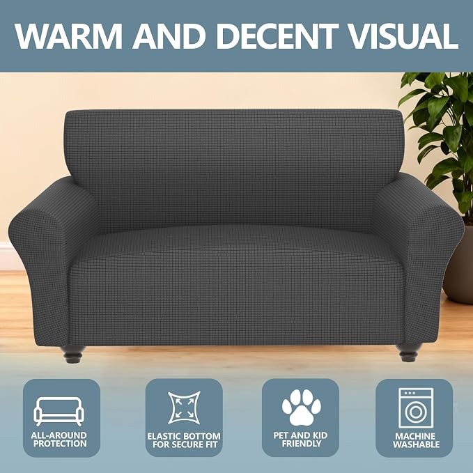 Stretch Couch Covers for 2 Separate Cushion Couch Sofa -Living Room Couch Sofa Cover,Washable Sofa Slipcover,Pet Friendly Furniture Protector with Elastic Bottom,Universal Fit for Home(Gray,Loveseat)