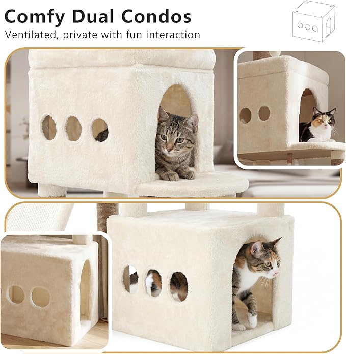 Heybly Cat Tree, 72.4-Inch Anti-Tip Cat Tower for Large Cats, All-in-One Cat Furniture with Spacious Perches, Multiple Interactive Areas, Extra-Large Sisal Scratching Board, Beige HCT060MJ