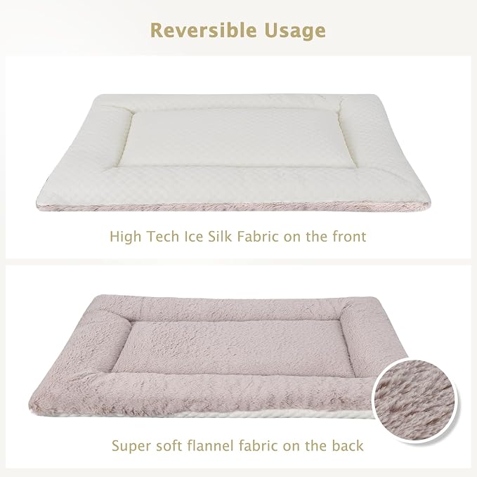 Dog Bed Mat, Crate Pad Reversible,Soft Kennel Washable Crate Mat (Cool and Warm),Pet Sleeping Mattress for Small Medium Dogs XB009 (18''x13'',Beige)