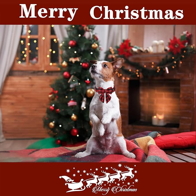 Unique style paws Christmas Dog Collar with Bow Tie Classic Red Plaid Puppy Collar for Small Medium Large Dogs as Holiday Winter Gifts-S