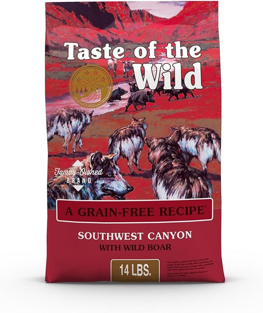Taste of the Wild Southwest Canyon Grain-Free Recipe with Wild Boar Dry Dog Food, Made with Protein from Real Meat, and Guaranteed Nutrients Like Probiotics, Vitamins and Antioxidants 14lb