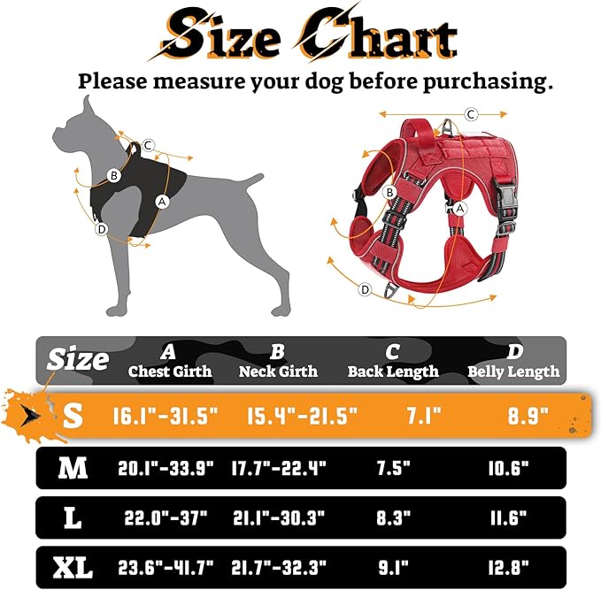 rabbitgoo Tactical Dog Harness for Small Dogs No Pull Adjustable Military Vest with Handle MOLLE Reflective Heavy Duty Dog Vest for Walking Training Hunting Outdoor Working Medium Size Dog Red S