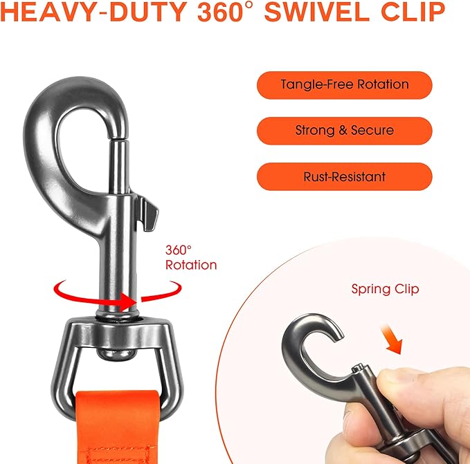 Wolfone 5ft Orange Long Leash - Waterproof Training Dog Leash for Recall, Swimming, Camping, Beach, Hunting, Walking