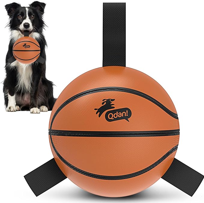 QDAN Dog Ball Basketball Toys, Balls with Straps, Dog Water Toy Pool Toys for Small Medium Dogs (6 Inch)
