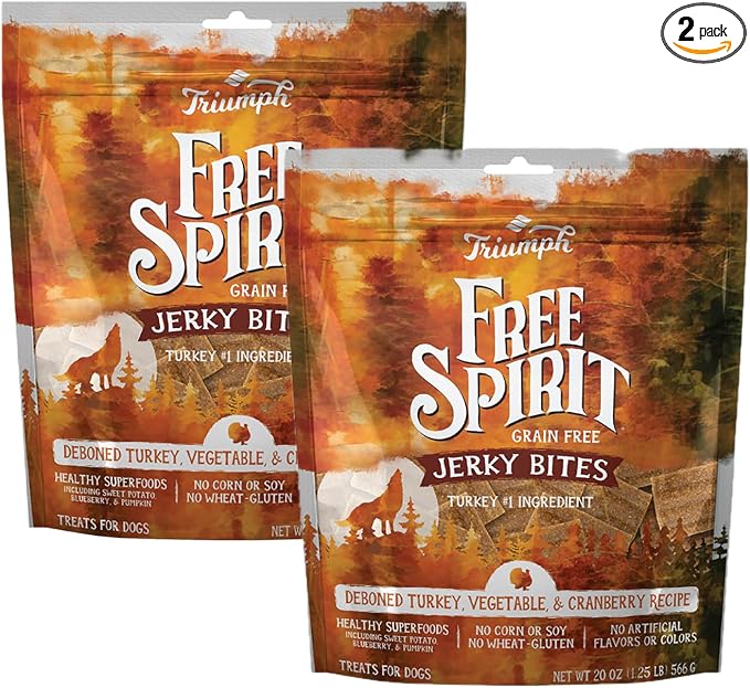Triumph 2 Pack of Grain-Free Turkey, Pea, and Berry Jerky Dog Treats, 20 Ounces Each