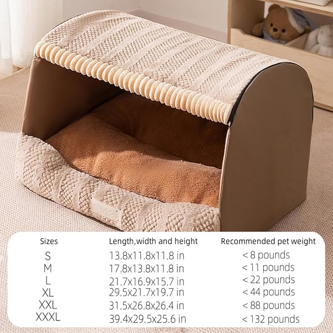 Extra Large Dog House Indoor, Memory Sponge, Cozy Dog Bed House, Pet Sleeping House Dog Cave for Dogs Cats (Khaki, L)
