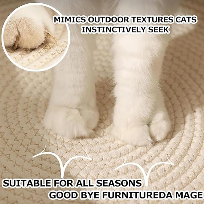 Instinct Basket, Stimuli Handwoven cat Basket Rope Cotton with Cushion, Eliminates Bed Rejection Round Pet Basket, Boho Catbed for Cats Handwoven Scratchable Breathable Weave (Large-A)