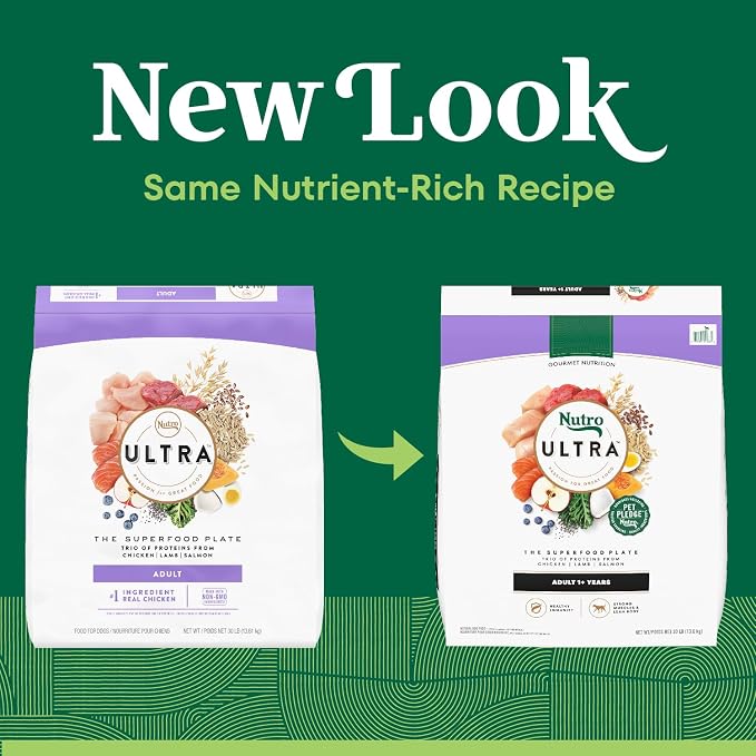 Nutro Ultra Dry Dog Food for Adult Dogs with a Trio of Proteins from Chicken, Lamb and Salmon, 30 lb. Bag