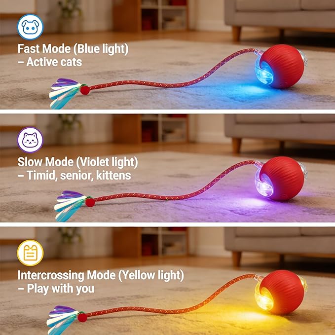 New Upgraded Interactive Cat Toy Ball – Smart Automatic Rolling Stimulating Chasing Teaser Ball for Bored Indoor Adult Cats and Dogs (Red)