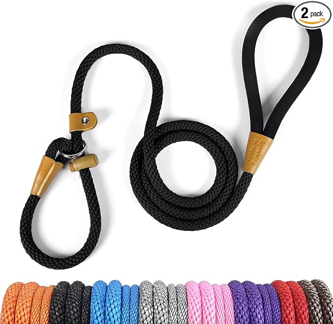 lynxking 6 FT Dog Leash Slip Lead 2 Pack Strong Heavy Duty Braided Dog Training Leash No Pull Training Lead Leashes for Medium Large and Small Dogs