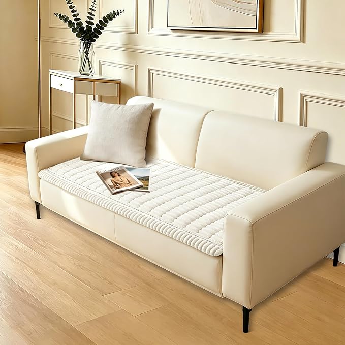 Couch Cover for Dogs Washable,Non Slip Fuzzy Durable Couch Covers for 3 Cushion Sofa Pet Friendly Sofa Cover Dog Thick Soft Slipcovers Protector Couches Mat Bed (White, 27.6" x 59"/70 x 150cm)