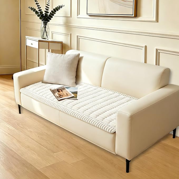 Couch Cover for Dogs Washable,Non Slip Fuzzy Durable Couch Covers for 3 Cushion Sofa Pet Friendly Sofa Cover Dog Thick Soft Slipcovers Protector Couches Mat Bed (White, 27.6"x82.7"/70x210cm)