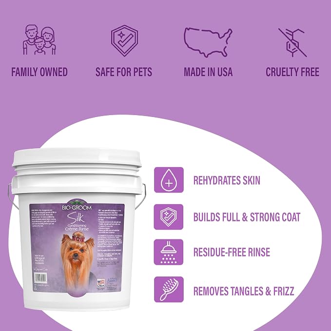 Bio-Groom Silk Creme Rinse Dog Hair Conditioner - Puppy Conditioner & Detangler for Dogs, Adds Moisture to Skin & Coat, Cruelty Free Product, Made in USA - 5 Gallons
