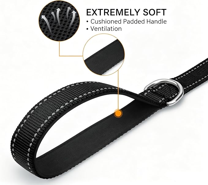 6 FT Reflective Dog Leash, Nylon Heavy Duty Leashes with Soft Padded Handle for Small Medium Large Dogs Walking, 1 Inch Wide Black