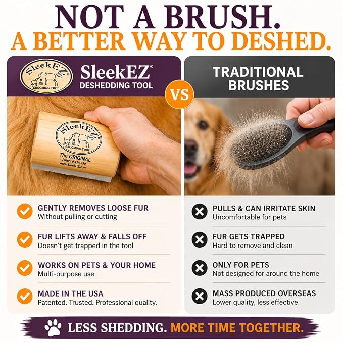 SleekEZ Dog Brush for Shedding | Patented Deshedding Dog Brush | Pet Hair Remover for Short, Medium & Long Coats | Made in USA | 5 Inch