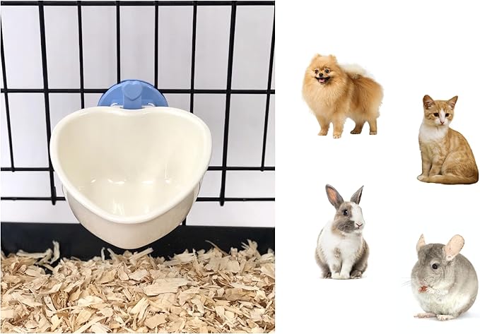 Choco Nose Patented Removable Heart Shaped Food Bowl for Dogs/Puppies/Rabbits/Cats/Guinea Pigs/Chinchillas/Birds -Water Dish for Small Pets or Animals - for Wire Cages or Crates 8 oz, Blue (C607)