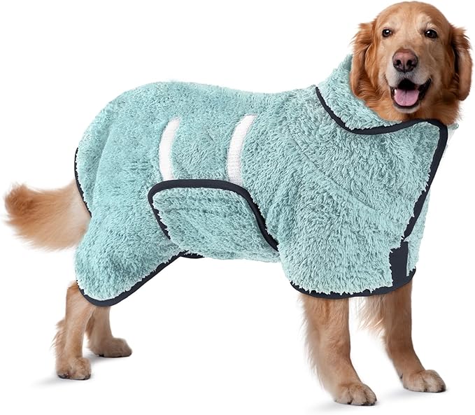 Bienbee Dog Bathrobe, Quick Drying Super Absorbent Pet Robes for Small Medium Large Dogs, Drying Coat for After Bath & Swim, Warm & Cozy Dogs Towels, Dog Puppy Bath Supplies, Light Green XL