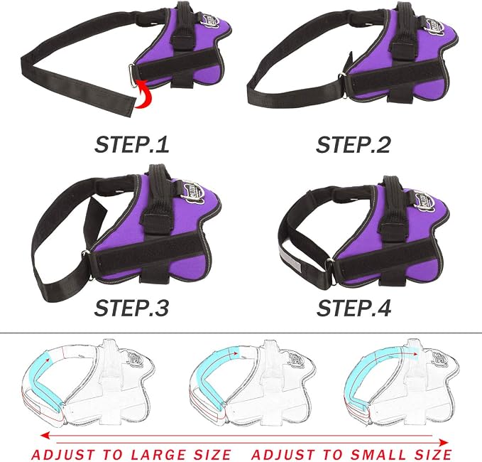 Dog Harness, No-Pull Reflective Dog Vest, Breathable Adjustable Pet Harness with Handle for Outdoor Walking - No More Pulling, Tugging or Choking (Purple, S)