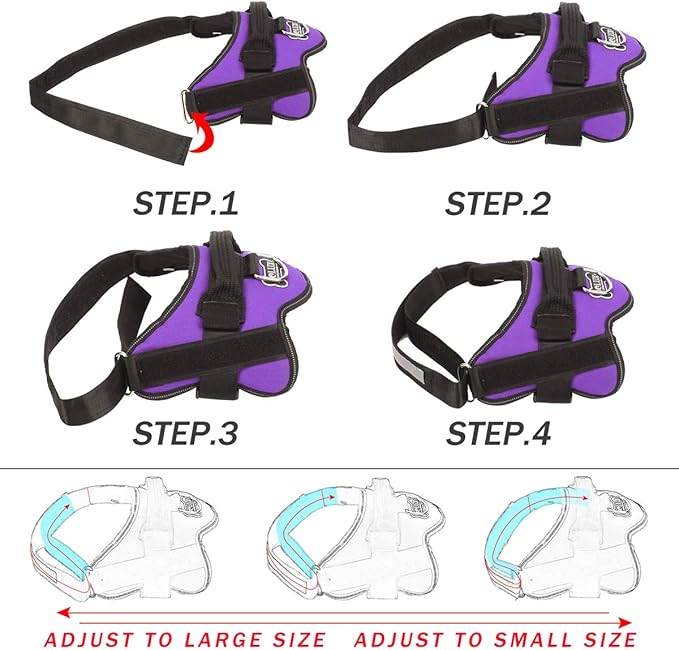 Dog Harness, No-Pull Reflective Dog Vest, Breathable Adjustable Pet Harness with Handle for Outdoor Walking - No More Pulling, Tugging or Choking (Purple, L)