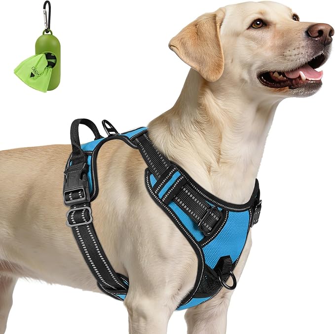 Joytale No Pull Dog Harness for Large Dogs, Reflective Pet Vest with Front Clip, Adjustable Soft Padded Harnesses with Easy Control Handle for Training and Walking, Sky Blue, L