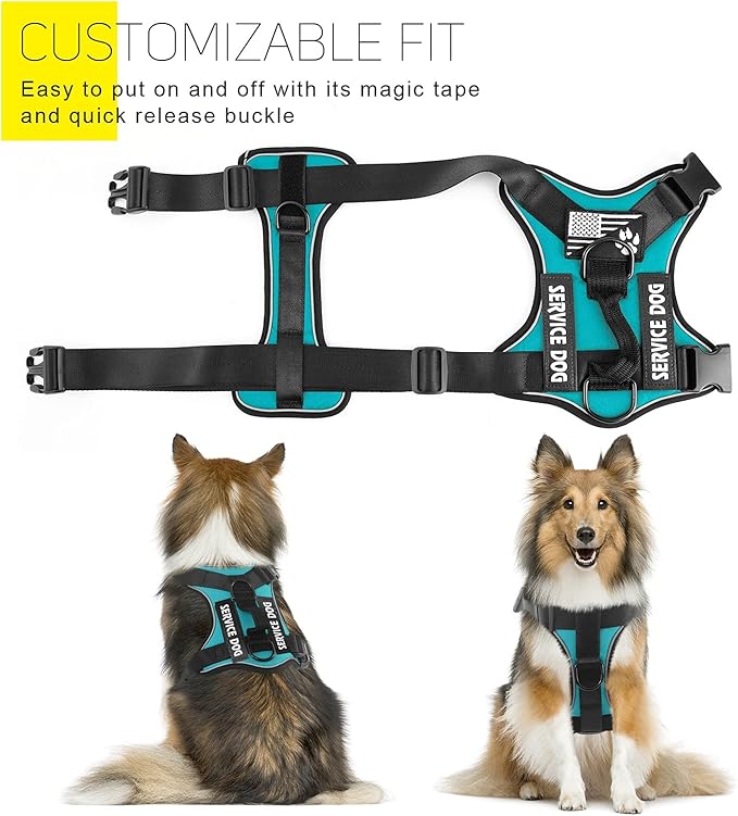 Service Dog Harness, Reflective Dog Vest Harness with 5 PCS Patches, Adjustable Soft Oxford Pet Harness, Inner Layer Mesh, Easy to Control for Dogs
