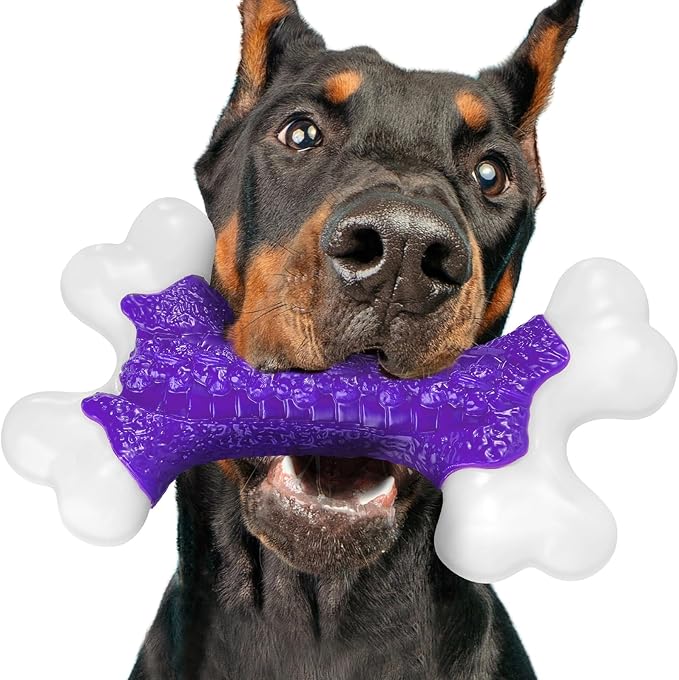Kseroo Indestructible Dog Toys for Aggressive Chewers: Bacon Flavored Hard Nylon Bone Chew Toys, Tough Dog Chew Toys for Large Dogs, Dog Toys to Keep Them Busy for Medium Large Breed, Purple
