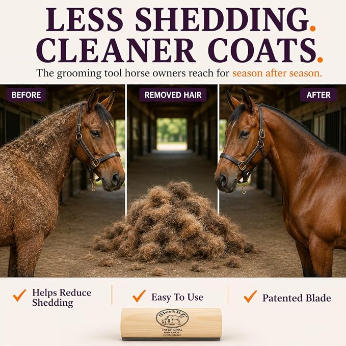 SleekEZ 10 Inch Horse Brush – Patented Horse Shedding Blade Made in USA - Removes Loose Hair & Undercoat - Deshedding Tool for Donkeys, Cows & Large Animals - Helps Reduce Seasonal Shedding