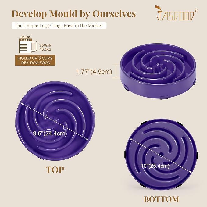 JASGOOD Slow Feeder Bowl for Large Dogs, Anti-Gulping Pet Bowl, Prevents Bloat & Choking