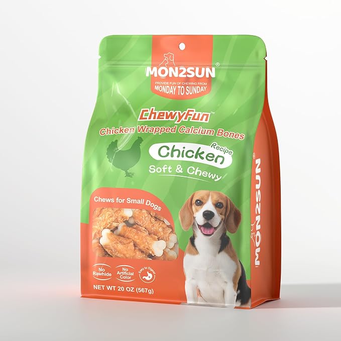 MON2SUN Dog Treats, Chicken Wrapped Calcium Bones Without Rawhide, 2.3 Inch Training Treats for Teeth Cleaning and Fresh Breath, Chews for Puppy and Small Dogs (56 Count - Pack of 1)
