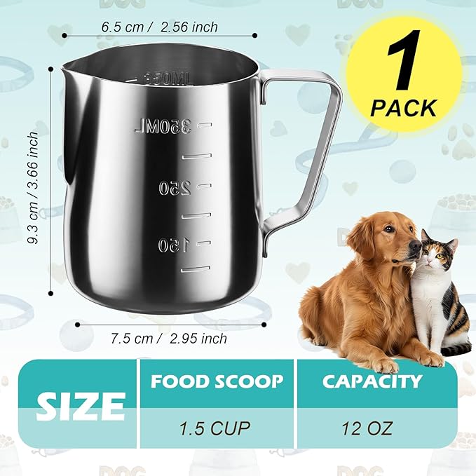 1.5 Cup Dog Food Scoop Stainless Steel Dog Food Measuring Cups Pet Food Scoop with Precision Scale Cupeasurements for Dogs,Cats or Bird Foods, Injection Molded and Dishwasher Safe (1.5 CUP)