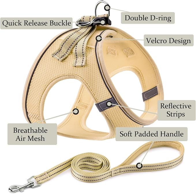 Dog Harness with Leash Set, No Pull Adjustable Reflective Step-in Puppy Pet Vest Harnesses for Small Medium Large Dogs and Cats,Beige XL