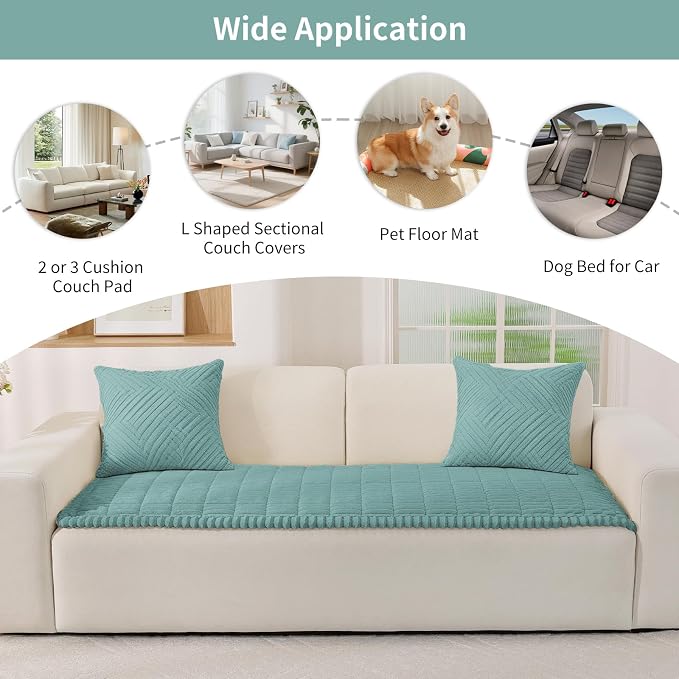 Fuzzy Pet Couch Covers for Dogs Washable, Thick Couch Covers for 2 Cushion Sofa Pet Friendly, Non Slip Plush Dog Couch Cover for for Sectional, Loveseat (Turquoise, 27.6" x 59")